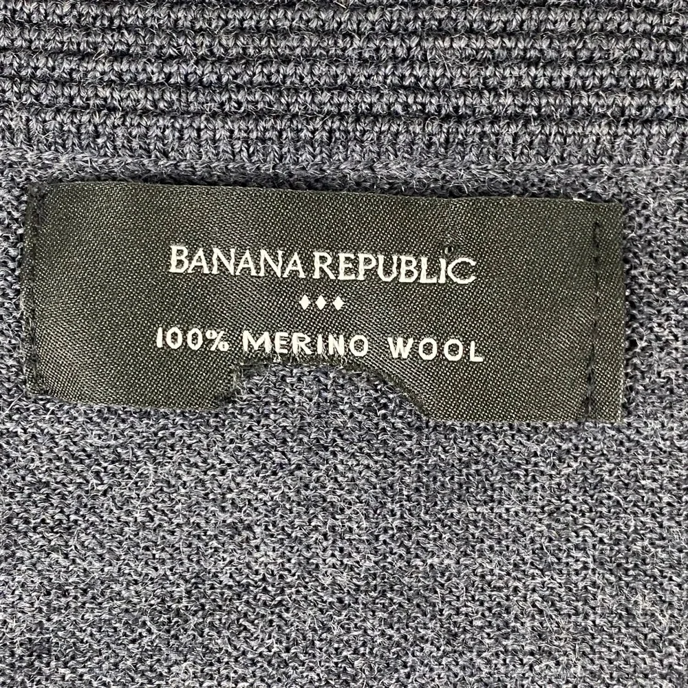 Banana Republic Mens XL Sweater Grey Blue Striped 100% Merino Wool Crewneck